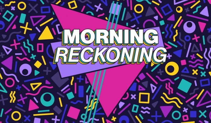 Morning Reckoning, graphic design with various brightly colored geometric shapes